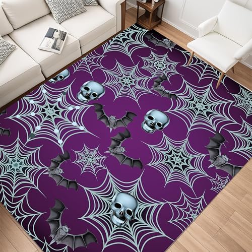 Halloween Gothic Area Rug 3x4ft Skull Bat Spider Web