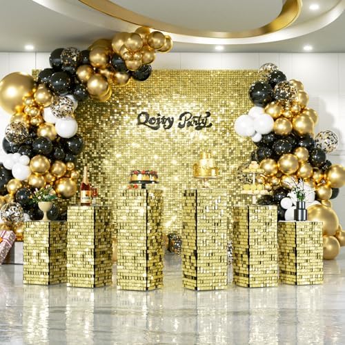 Qcity Light Gold Shimmer Pedestal Stand Set of 3