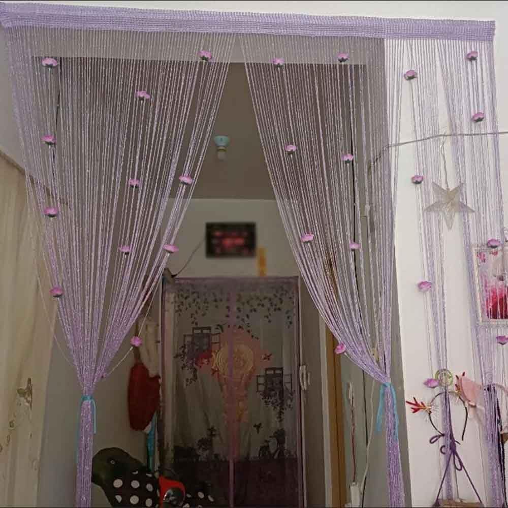 Doorway Beads Curtain with Rose Design Purple 118x79in