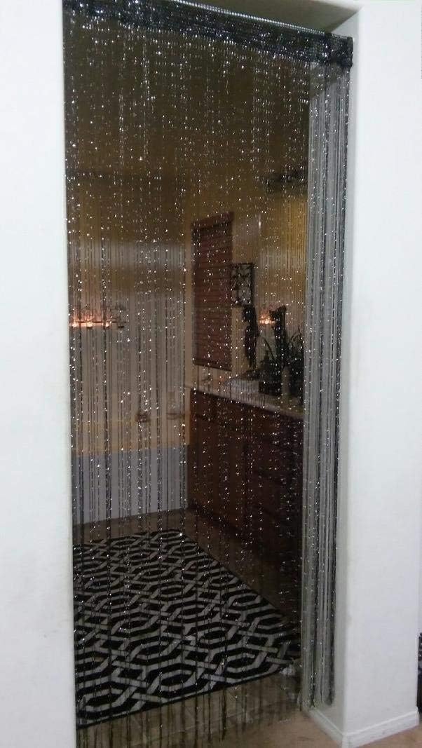 Topixdeals Black Curtain with Silver Ribbon Strip Tassel
