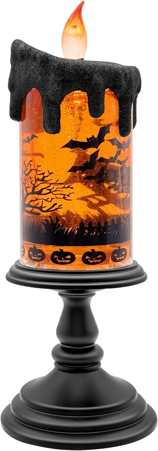 Halloween Snow Globe LED Candle with Timer Glitter