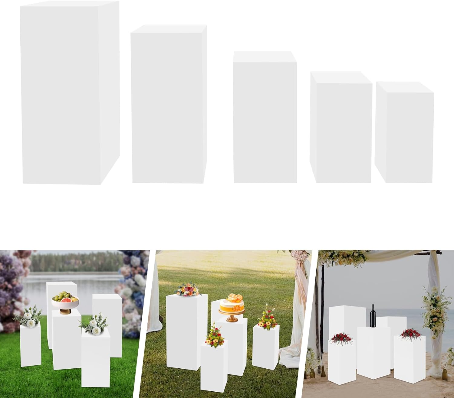 5Pcs Square Display Pedestals White Metal Cakes Dessert Table Stands
