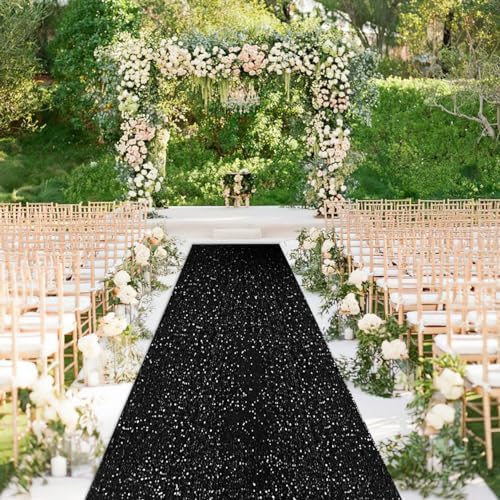 2ft x 15ft Black Sequin Aisle Runner Rug for Prom and Events