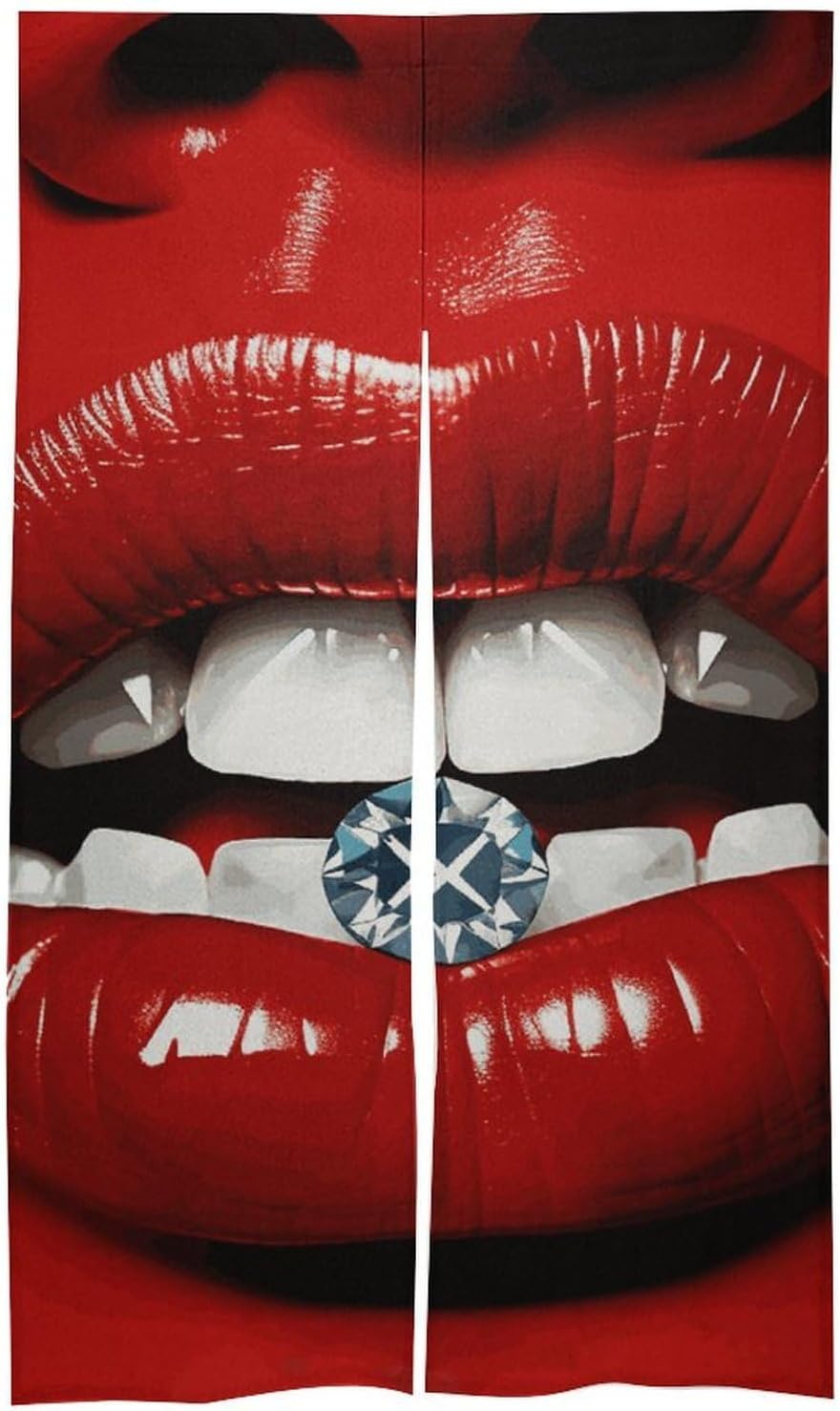 Red Lips Diamond Door Cover Curtain 57x17 Inches
