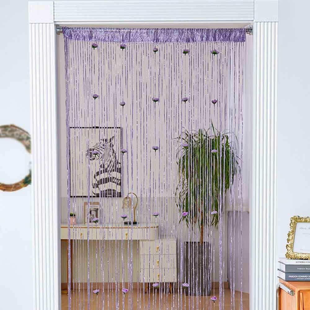 Doorway Beads Curtain with Rose Design Purple 118x79in
