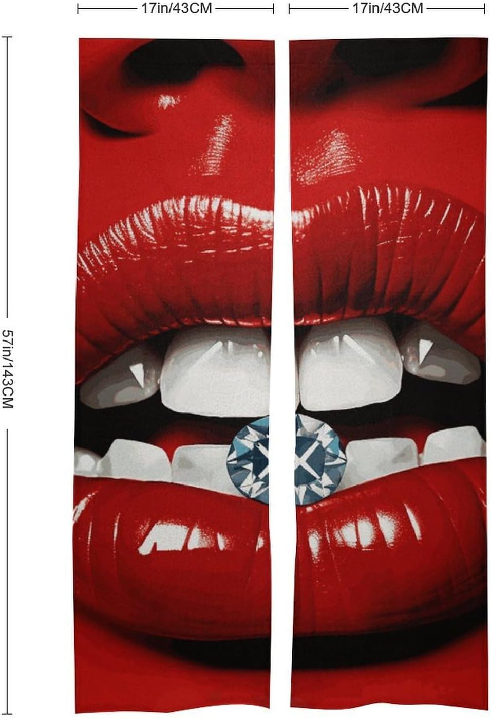 Red Lips Diamond Door Cover Curtain 57x17 Inches