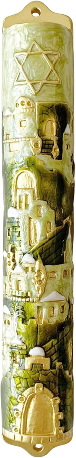 Exquisite Jerusalem Enamel Mezuzah - Premium Metal Design