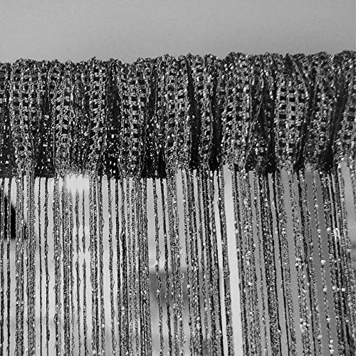 Topixdeals Black Curtain with Silver Ribbon Strip Tassel