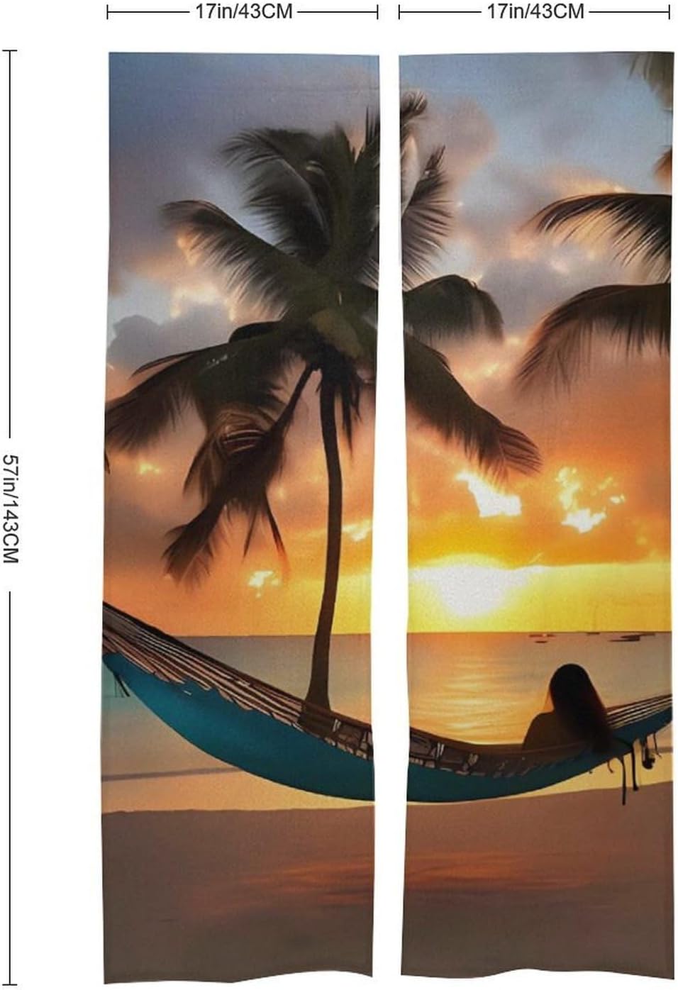 Coconut Beach Sunset Hammock Door Curtain 57x17 Inches