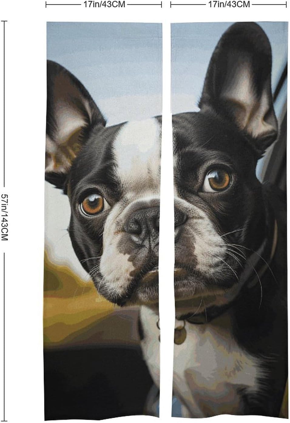 Puppy Dog Boston Terrier Door Curtain Panel - 17x57 Inch Blackout Divider
