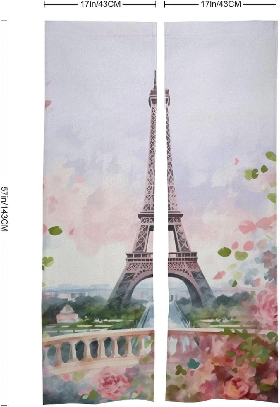 Paris Eiffel Tower Door Curtain with Flowers