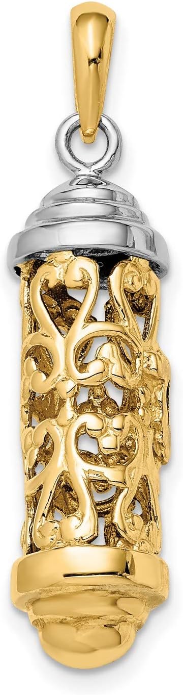 14k Solid Two-Tone Mezuzah Pendant With Top Cap 36mm x 9mm