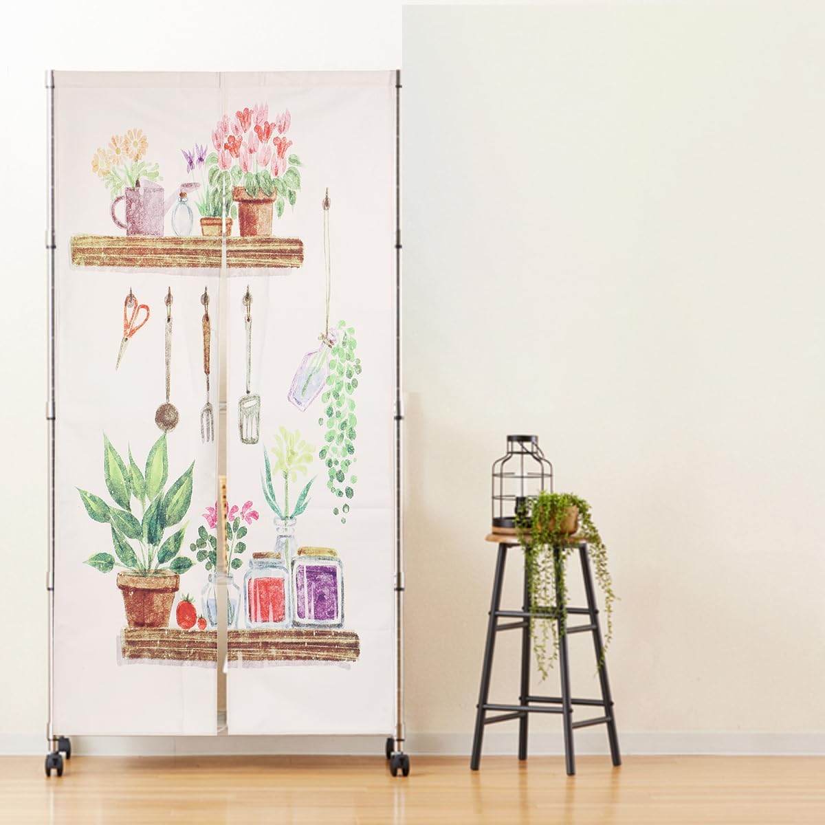 Noren Japanese Style Doorway Curtain with Planter Print