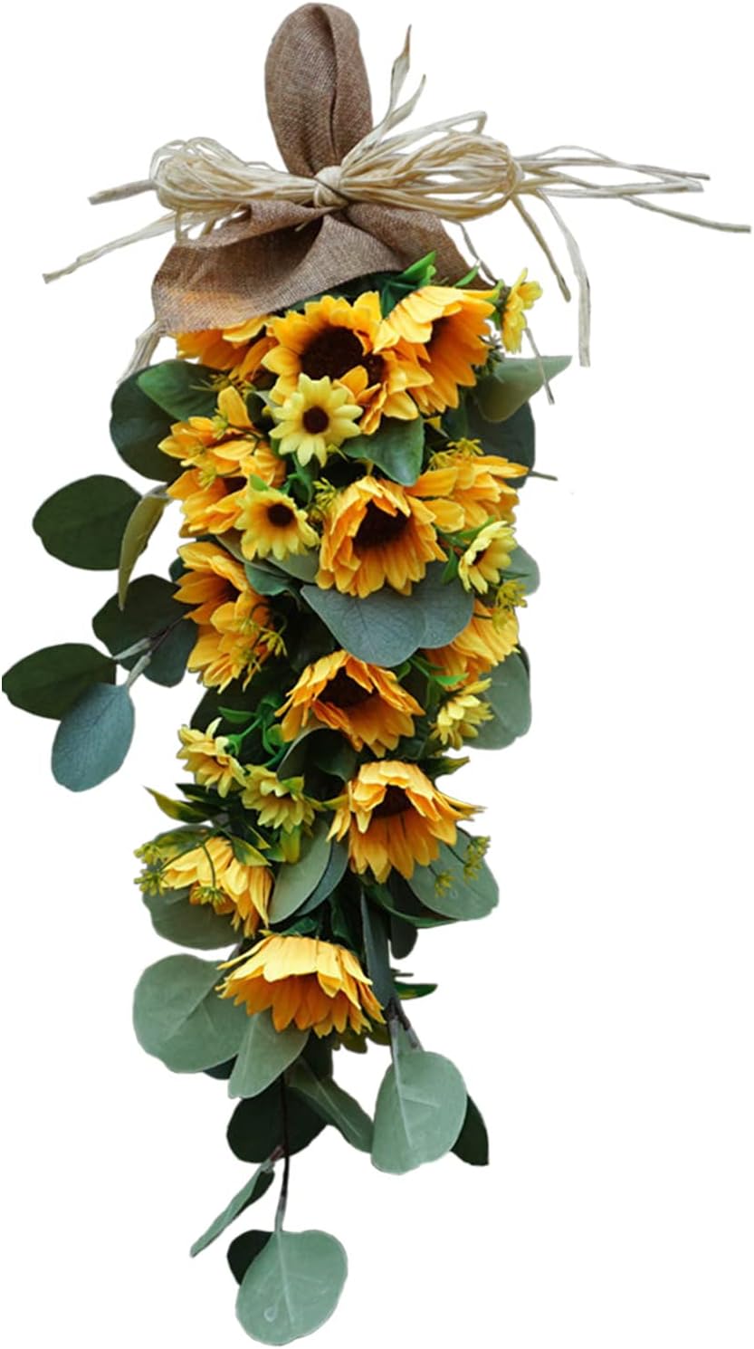 Belupai Sunflower Teardrop Wreath with Eucalyptus Leaves