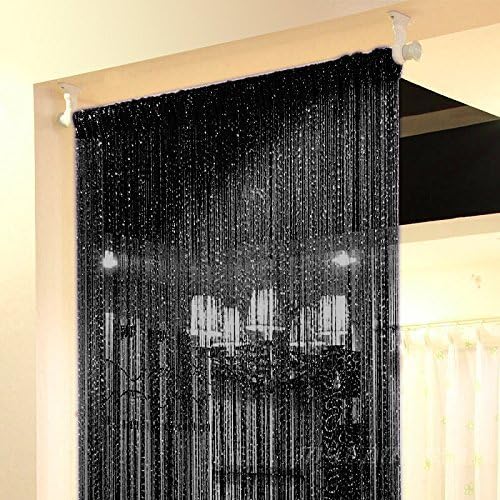 Topixdeals Black Curtain with Silver Ribbon Strip Tassel