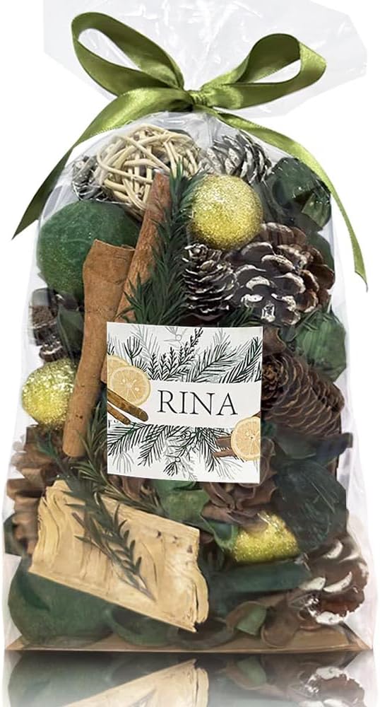 Qingbei Rina Christmas Potpourri Bags - 20 oz Pine Scented Dried Flowers with Cinnamon