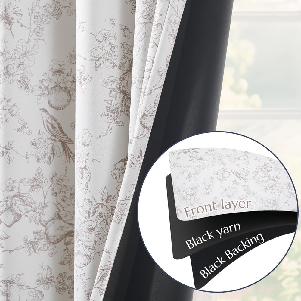 Jinchan 95 Blackout Floral Curtains 63 Inch Length Set