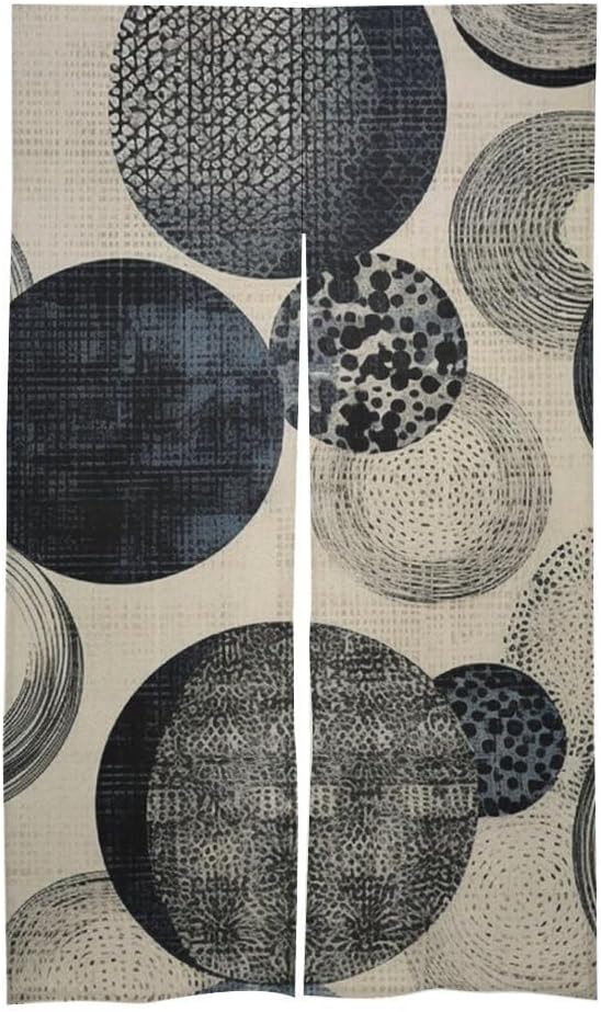 Japanese Noren Door Curtain Indigo Circle Pattern 34x57 Inch