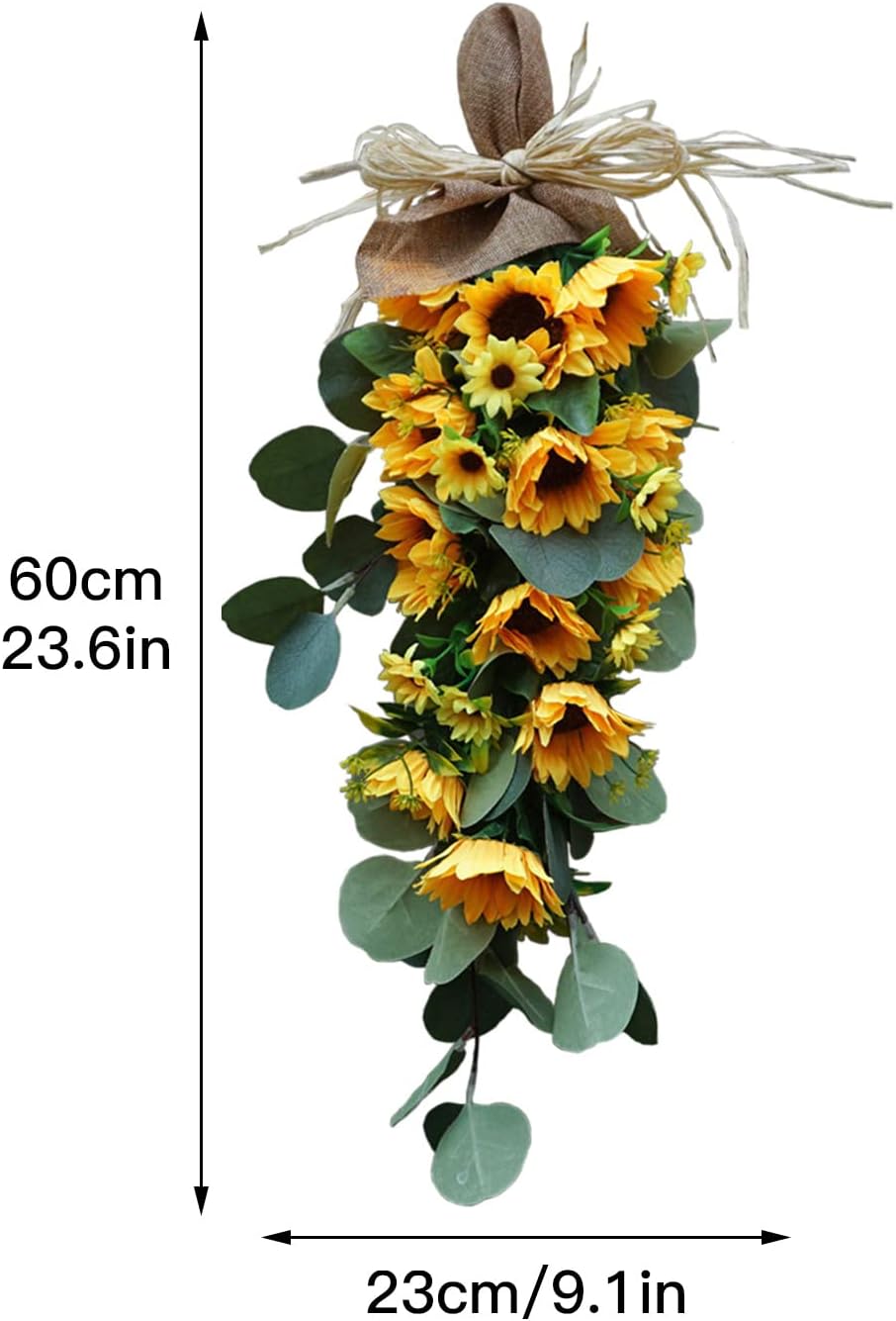 Belupai Sunflower Teardrop Wreath with Eucalyptus Leaves