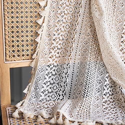 Boho Sheer Lace Curtain with Macrame Tassel