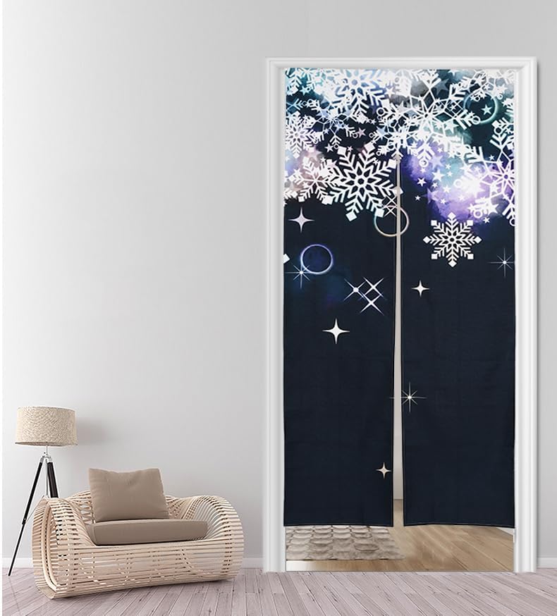 Noren Japanese Style Doorway Curtain with Crystal of Snow Print