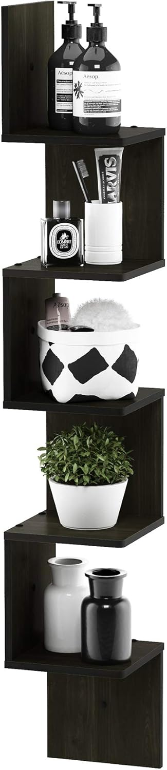 Furinno Rossi Wall Mount Floating Corner Shelf 5-Tier Espresso