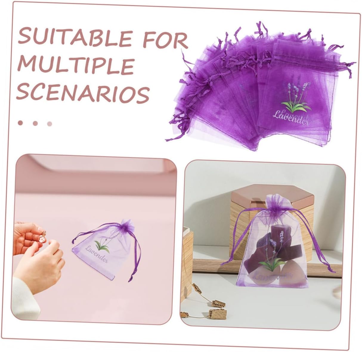 PRETYZOOM 20pcs Lavender Scented Drawstring Mesh Pouches