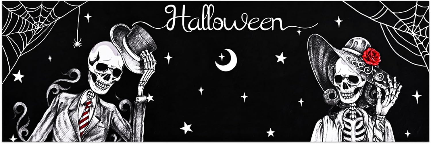 Likiyol Halloween Skull Couple Runner Rug Non Slip Washable 20x59