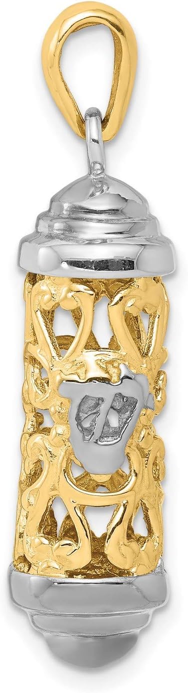14k Solid Two-Tone Mezuzah Pendant With Top Cap 36mm x 9mm