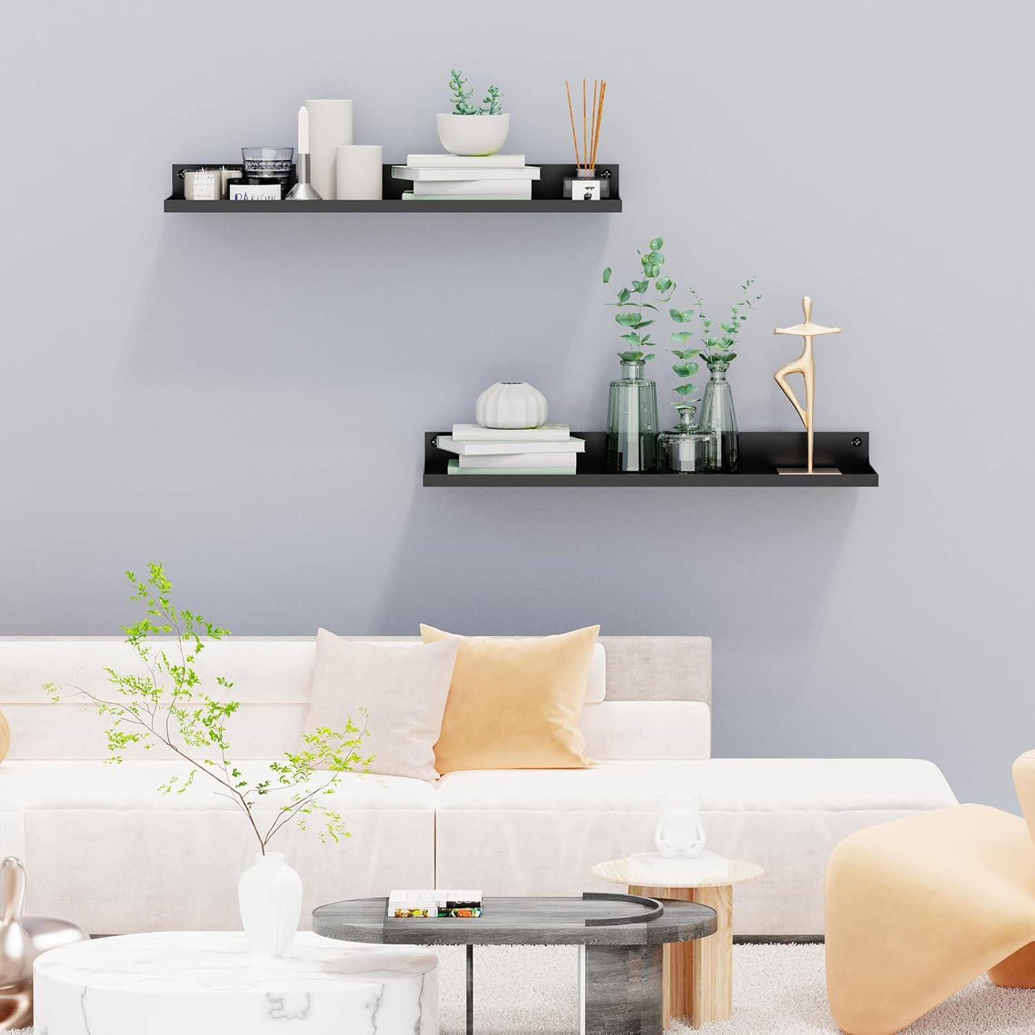 PEKGRIL 4 Pack Black Floating Metal Shelves Wall Mount 17x6 Inch