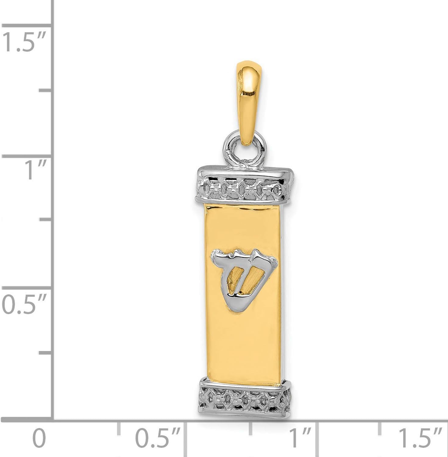 14k Two-Tone Solid Yellow Gold Satin Mezuzah Pendant