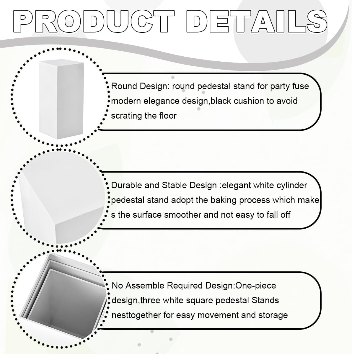 VINCIGANT 3Pcs White Square Cake Pedestal Stands for Parties