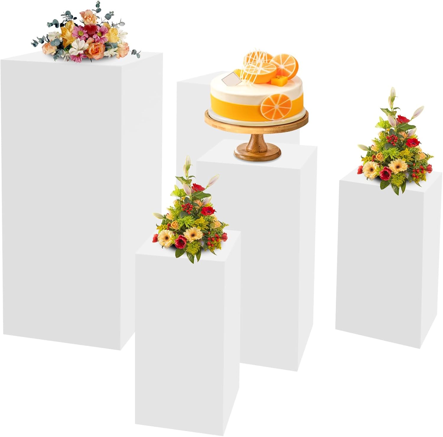 5Pcs Square Display Pedestals White Metal Cakes Dessert Table Stands