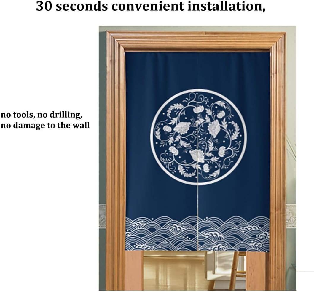 Japanese Noren Door Curtain Wave Print Blue 85x180cm