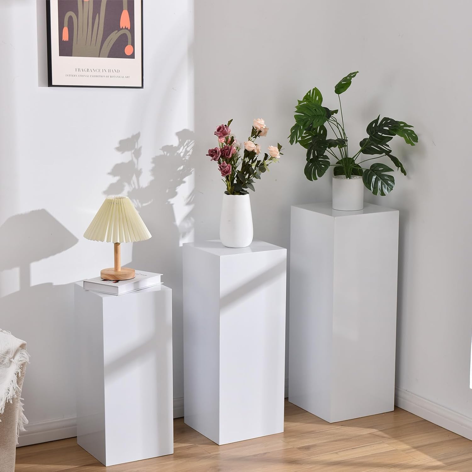 VINCIGANT 3Pcs White Square Cake Pedestal Stands for Parties