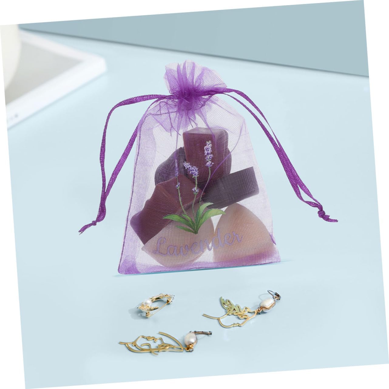 PRETYZOOM 20pcs Lavender Scented Drawstring Mesh Pouches