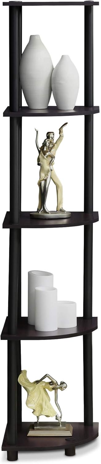 Furinno Turn-N-Tube 5 Tier Corner Shelf Dark Walnut