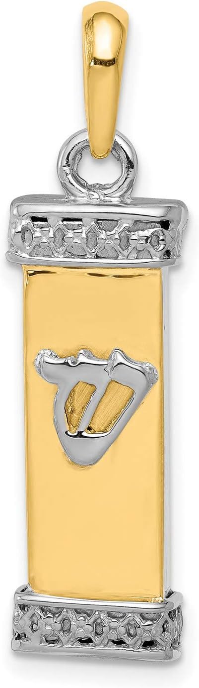 14k Two-Tone Solid Yellow Gold Satin Mezuzah Pendant