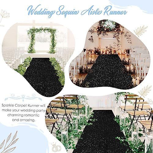 2ft x 15ft Black Sequin Aisle Runner Rug for Prom and Events