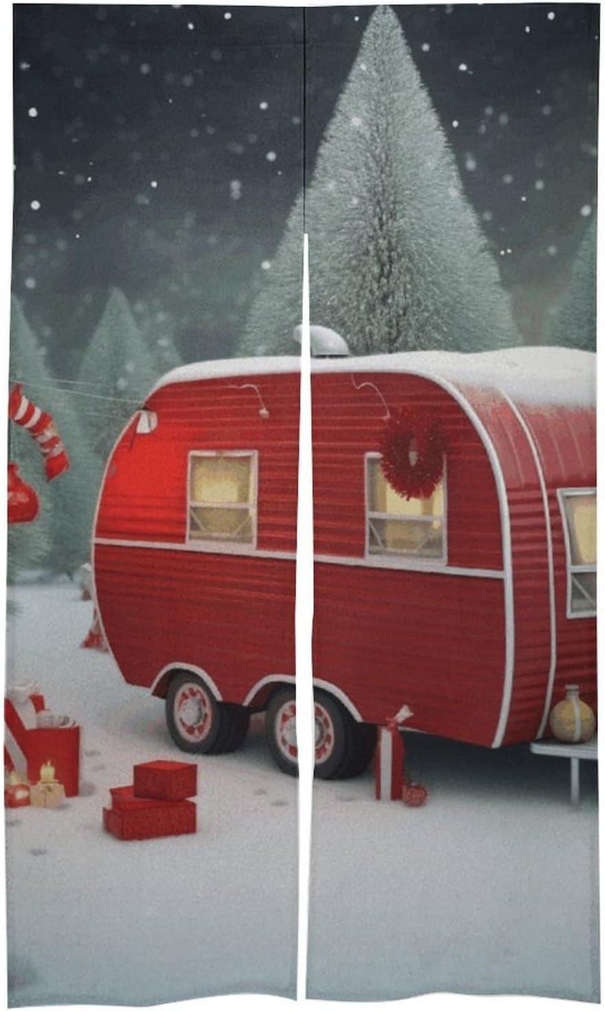 Christmas Red Camper Door Curtain Panel 17x57 Inch