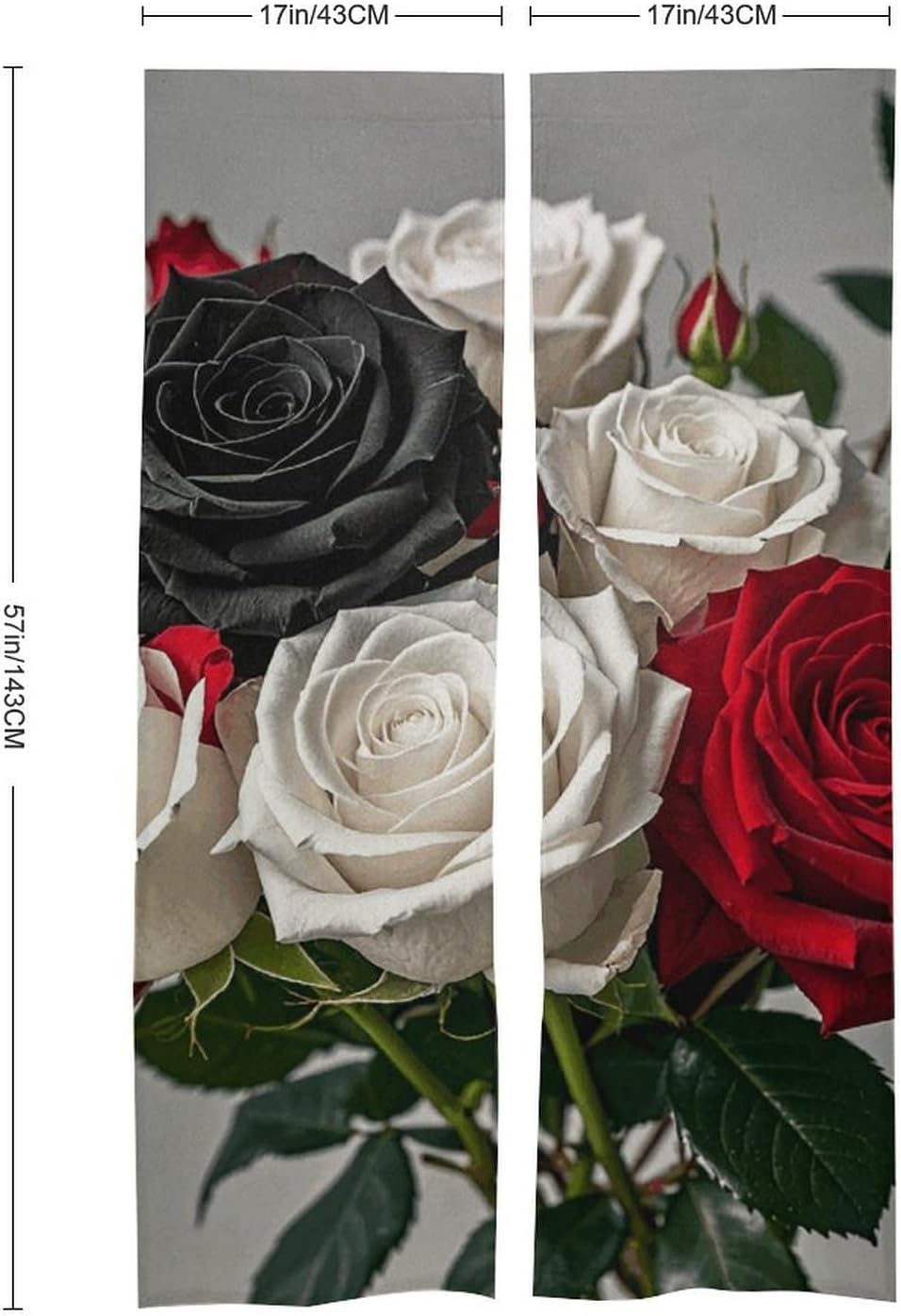 Black White Red Roses Door Cover Curtain 57x17 Inches