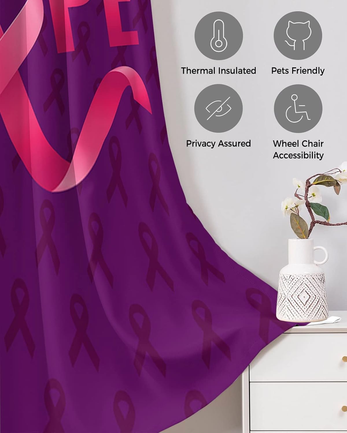 Hope Breast Cancer Doorway Curtains - 42x80 Blackout Panels