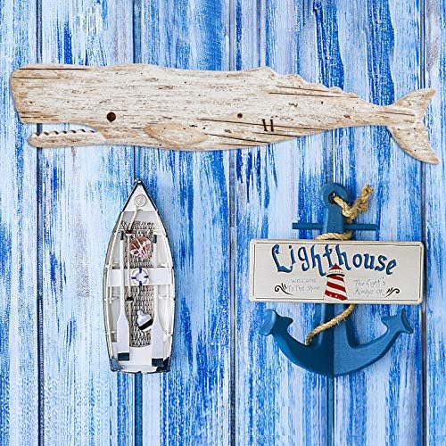 K KILIPES Wooden Whale Wall Hanging Nautical Decor