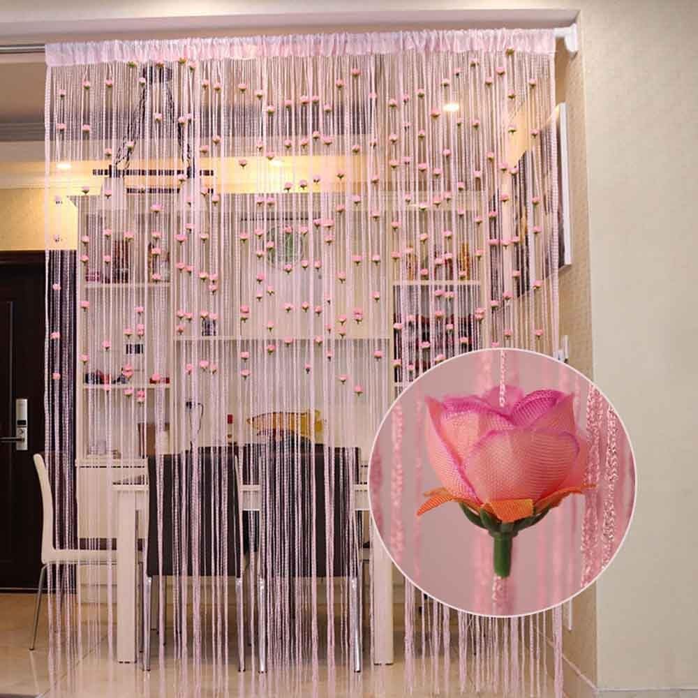 Doorway Beads Curtain with Rose Design Purple 118x79in