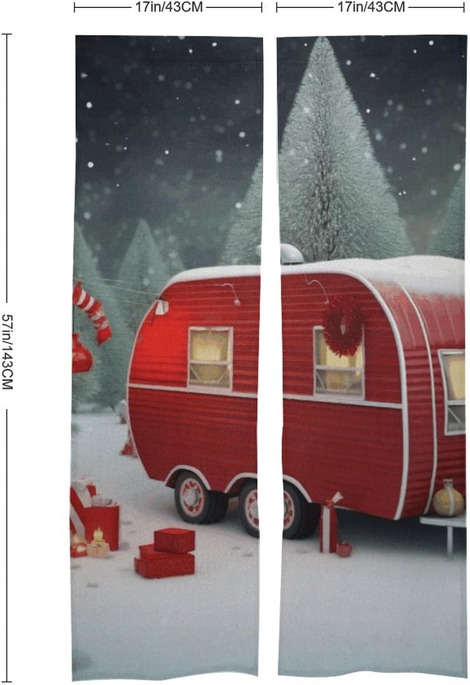 Christmas Red Camper Door Curtain Panel 17x57 Inch