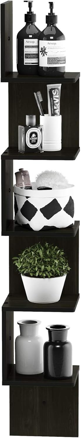 Furinno Rossi Wall Mount Floating Corner Shelf 5-Tier Espresso