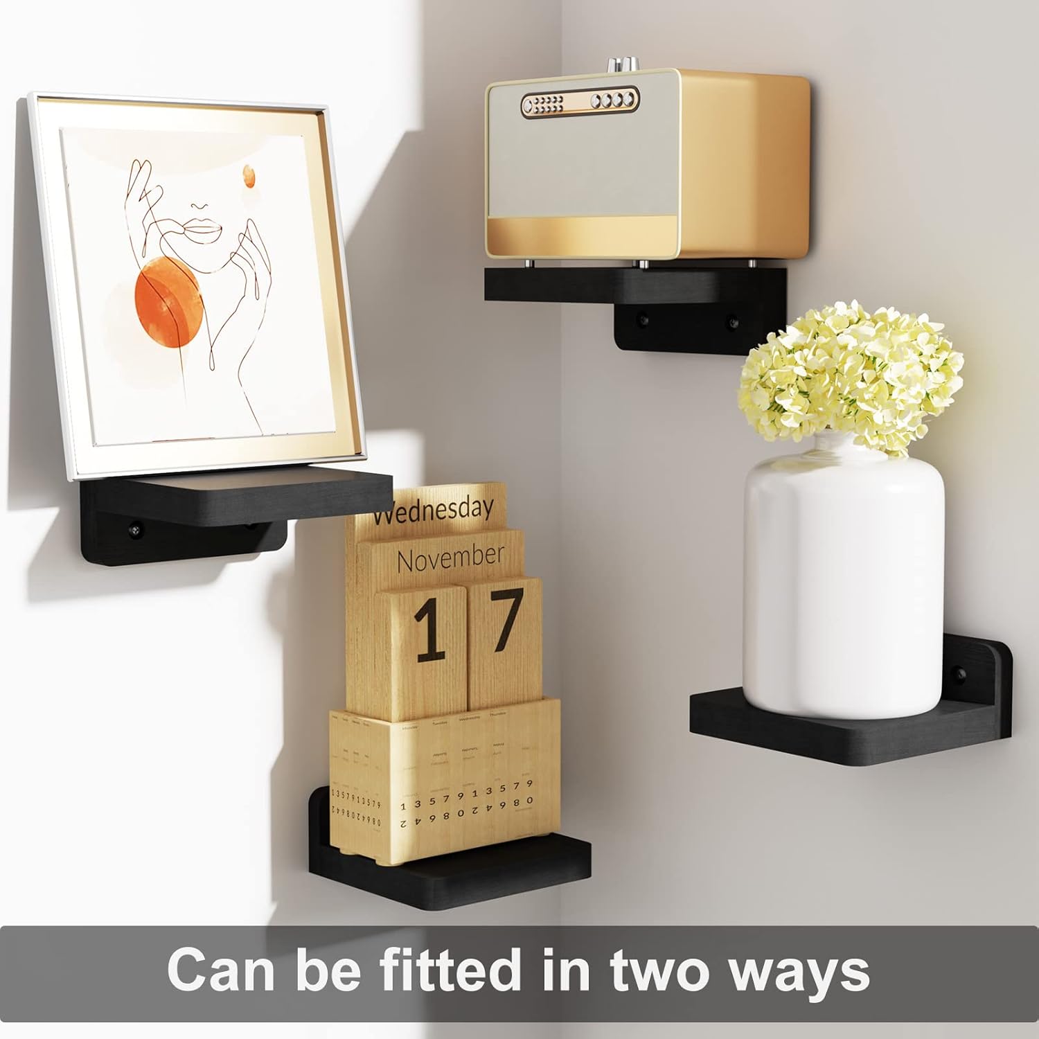 SRIWATANA 4 Inch Floating Wall Shelf Set of 8 Black