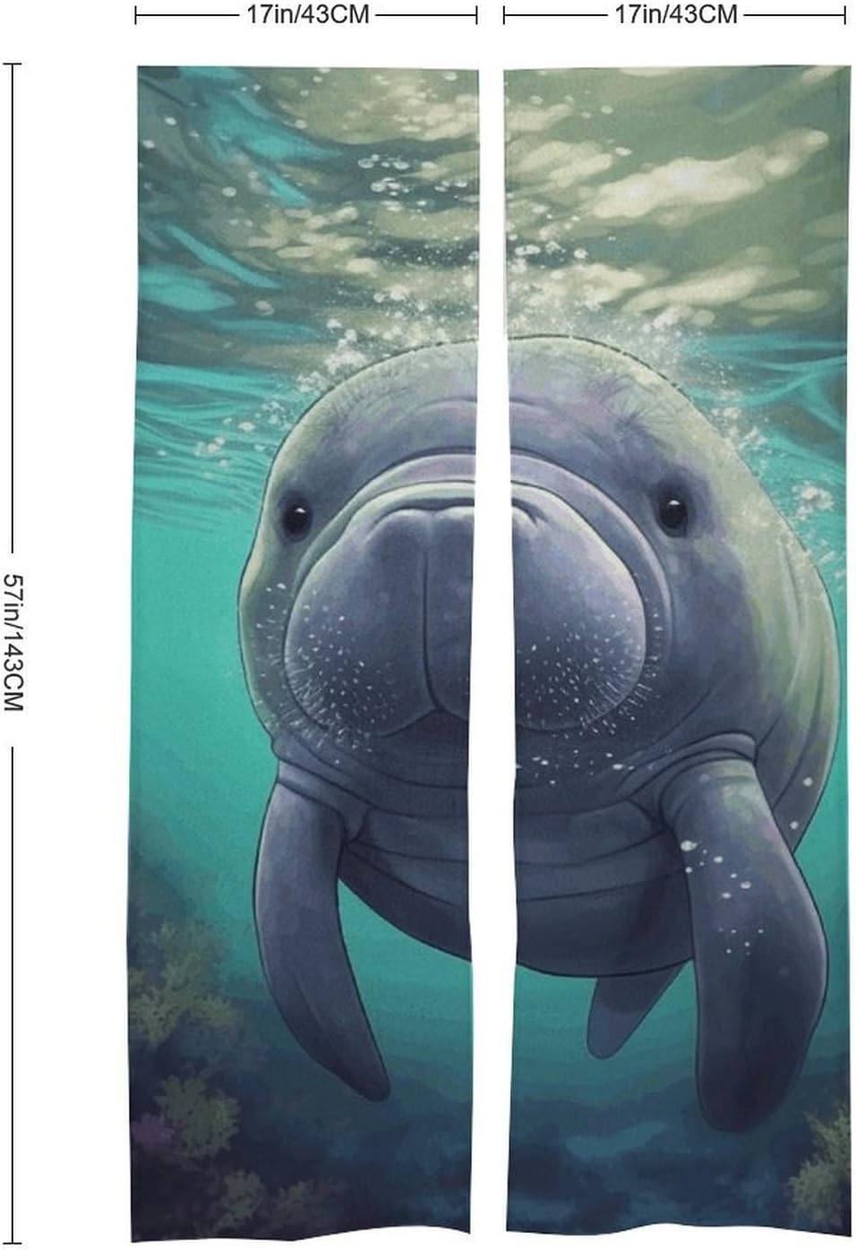 Cute Sea Animal Manatee Door Cover Curtain 57x17 Inches