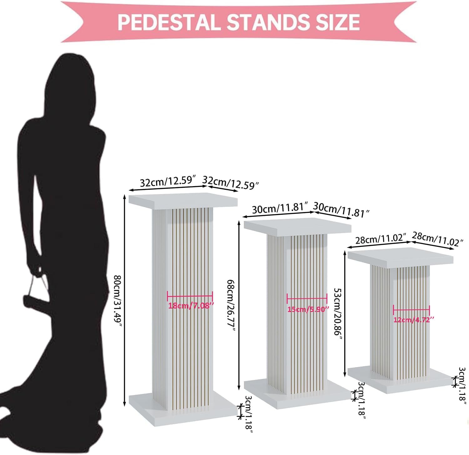 Fluted Panel Pedestal Stand Set 6Pcs White