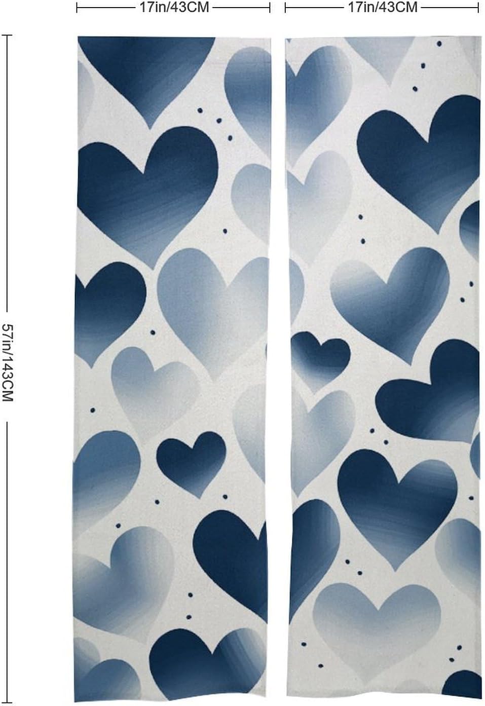 Navy Heart Door Curtain Panel 17x57 Inch Privacy Divider